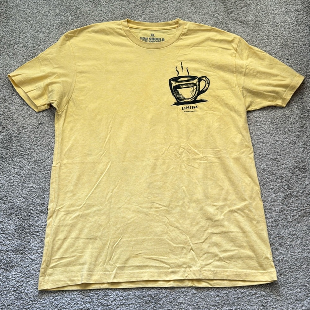Yellow Short Sleeve Tee with Coffee Cup Design